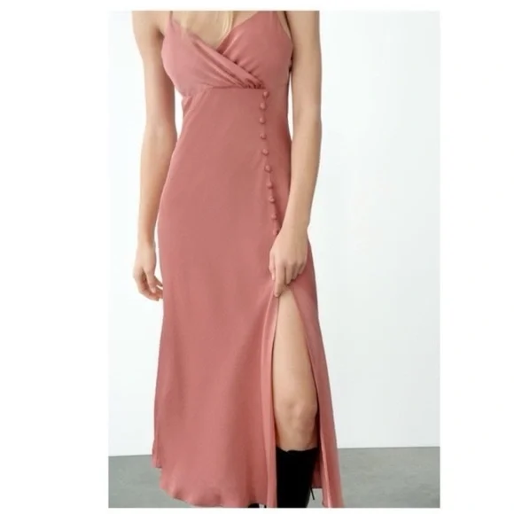 Zara Elegant Pink Spaghetti Strap Dress - Picture 3 of 10
